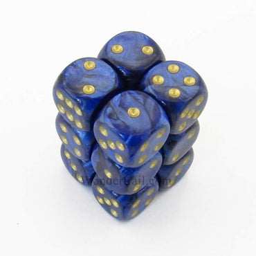 CHX27627 Royal Blue Scarab Dice Gold Pips D6 16mm (5/8in) Pack of 12 (ONLINE ORDER ONLY)