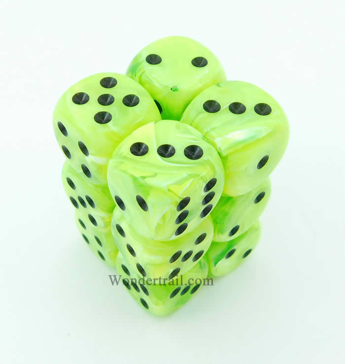 CHX27630 Bright Green Vortex Dice with Black Pips D6 16mm (5/8in) Pack of 12 (ONLINE ORDER ONLY)