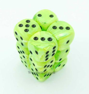 CHX27630 Bright Green Vortex Dice with Black Pips D6 16mm (5/8in) Pack of 12 (ONLINE ORDER ONLY)