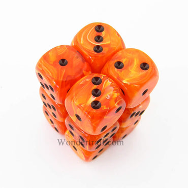 CHX27633 Orange Vortex Dice with Black Pips D6 16mm (5/8in) Pack of 12 (ONLINE ORDER ONLY)