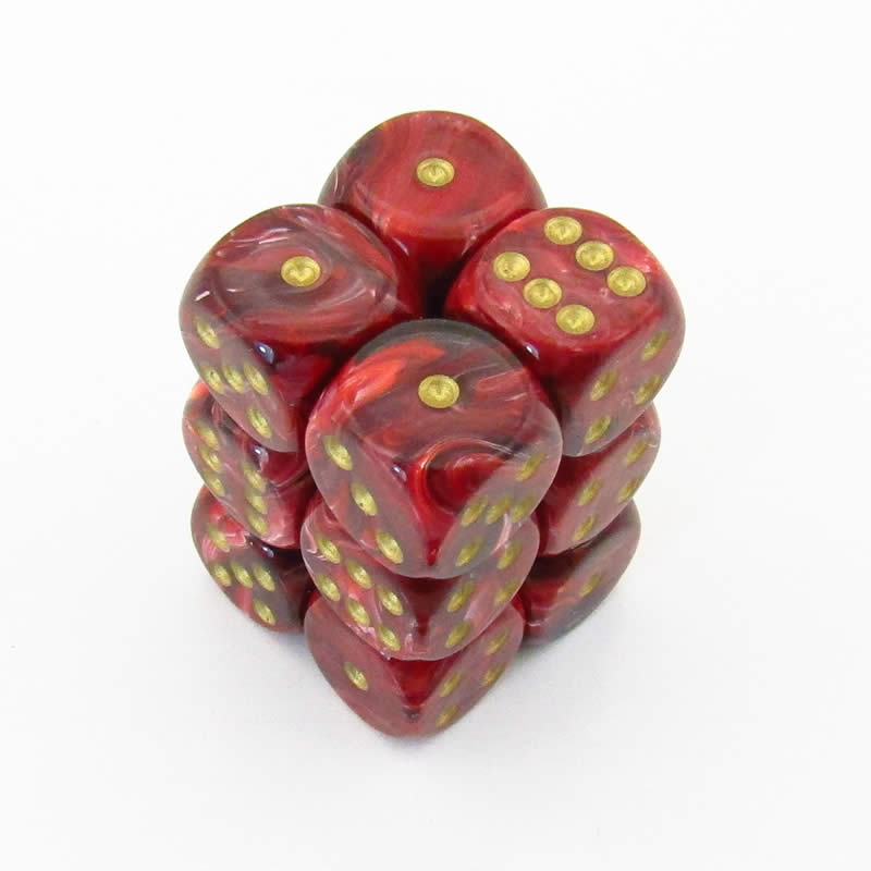 CHX27634 Burgundy Vortex Dice with Gold Pips D6 16mm (5/8in) Pack of 12 (ONLINE ORDER ONLY)