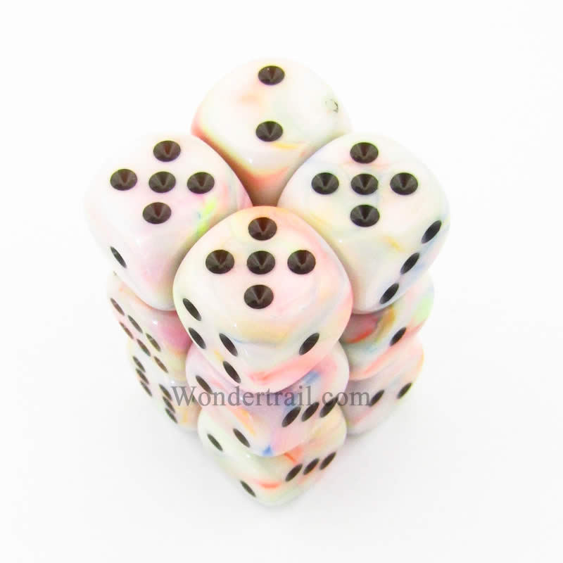 CHX27642 Circus Festive Dice with Black Pips D6 16mm (5/8in) Pack of 12 (ONLINE ORDER ONLY)