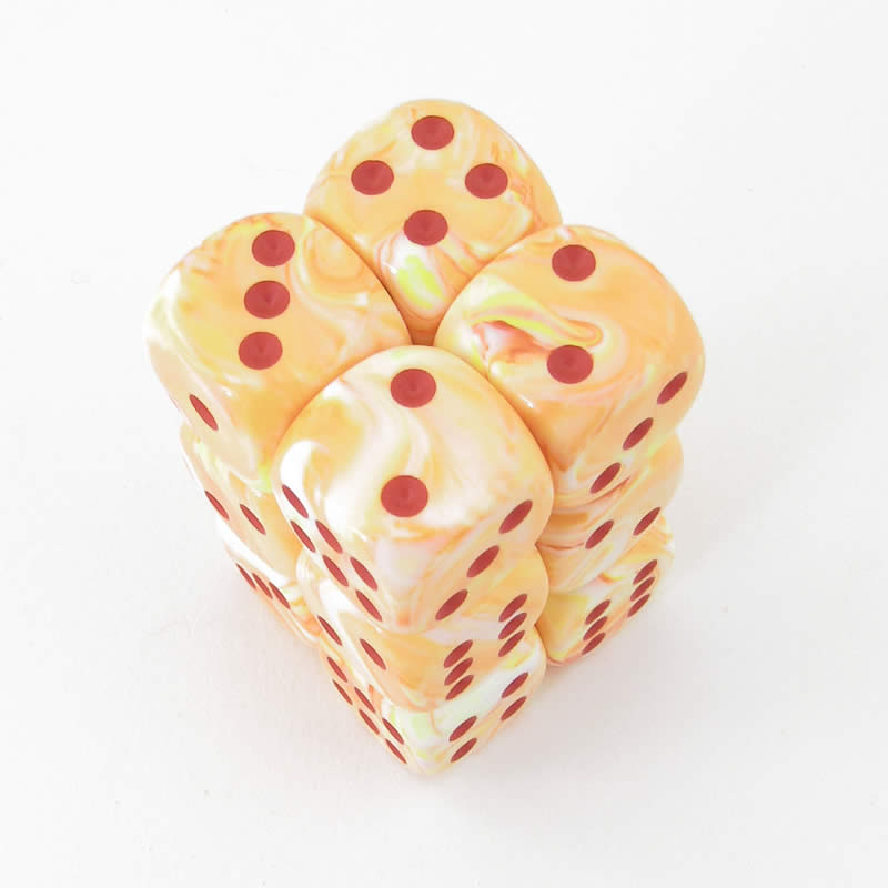 CHX27653 Sunburst Festive Dice with Red Pips D6 16mm (5/8in) Pack of 12 (ONLINE ORDER ONLY)