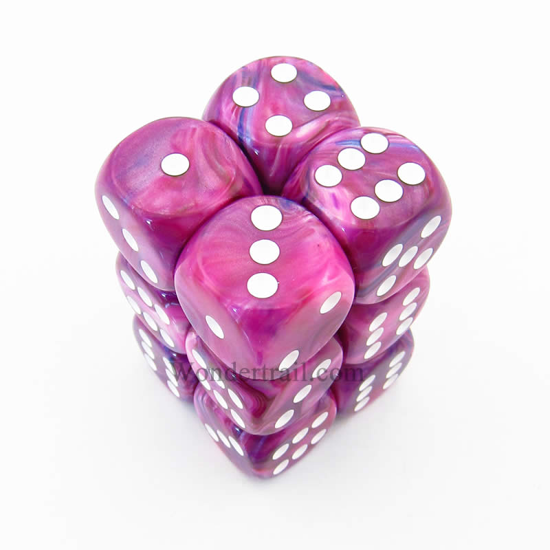 CHX27657 Violet Festive Dice with White Pips D6 16mm (5/8in) Pack of 12 (ONLINE ORDER ONLY)