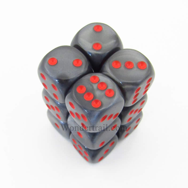 CHX27678 Black Velvet Dice with Red Pips D6 16mm (5/8in) Pack of 12 (ONLINE ORDER ONLY)