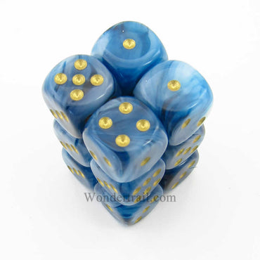 CHX27689 Teal Phantom Dice with Gold Pips D6 16mm (5/8in) Pack of 12 (ONLINE ORDER ONLY)