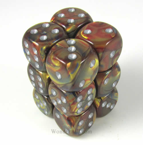 CHX27693 Gold Lustrous Dice with Silver Pips D6 16mm (5/8in) Pack of 12 (ONLINE ORDER ONLY)