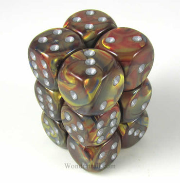 CHX27693 Gold Lustrous Dice with Silver Pips D6 16mm (5/8in) Pack of 12 (ONLINE ORDER ONLY)