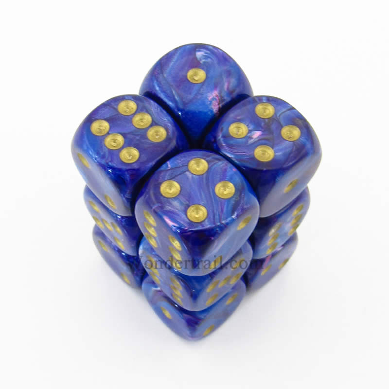 CHX27697 Purple Lustrous Dice with Gold Pips D6 16mm (5/8in) Pack of 12 (ONLINE ORDER ONLY)