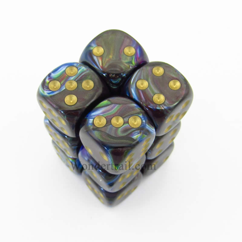 CHX27699 Shadow Lustrous Dice with Gold Pips D6 16mm (5/8in) Pack of 12 (ONLINE ORDER ONLY)