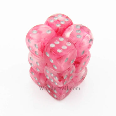 CHX27724 Pink Ghostly Glow Dice Silver Pips D6 16mm (5/8in) Pack of 12 (ONLINE ORDER ONLY)