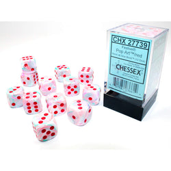 CHX27739 Pop Art Festive Dice with Red Pips D6 16mm (5/8in) Pack of 12 Chessex (ONLINE ORDER ONLY)