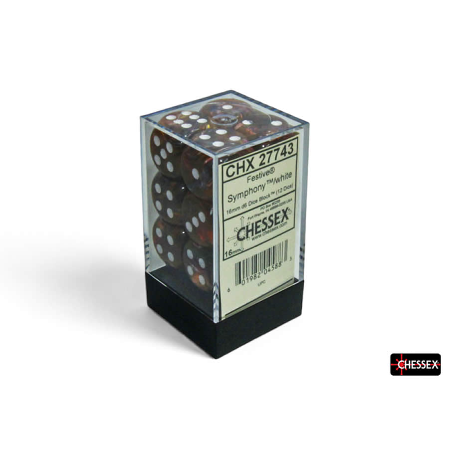 CHX27743 Symphony Festive Dice with White Pips D6 16mm (5/8in) Pack of 12 (ONLINE ORDER ONLY)
