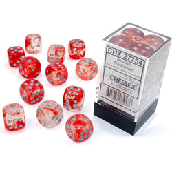 CHX27754 Red Nebula Luminary Dice Silver Pips D6 16mm (5/8in) Pack of 12 (ONLINE ORDER ONLY)