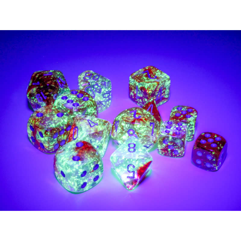 CHX27754 Red Nebula Luminary Dice Silver Pips D6 16mm (5/8in) Pack of 12 (ONLINE ORDER ONLY)