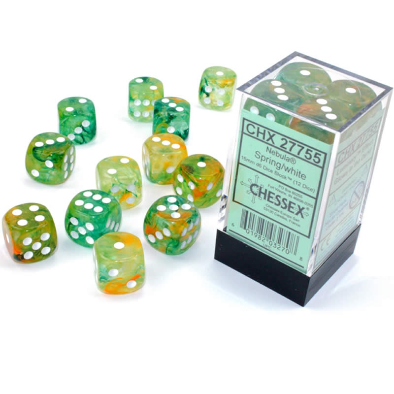 CHX27755 Spring Nebula Luminary Dice White Pips D6 16mm (5/8in) Pack of 12 (ONLINE ORDER ONLY)