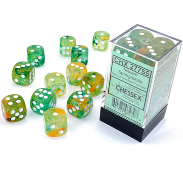 CHX27755 Spring Nebula Luminary Dice White Pips D6 16mm (5/8in) Pack of 12 (ONLINE ORDER ONLY)