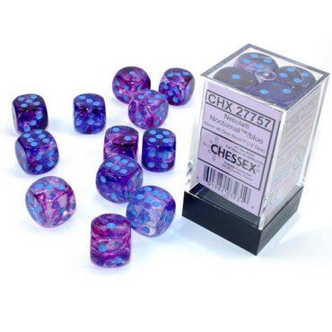 CHX27757 Nocturnal Nebula Luminary Dice Blue Pips D6 16mm (5/8in) Pack of 12 (ONLINE ORDER ONLY)