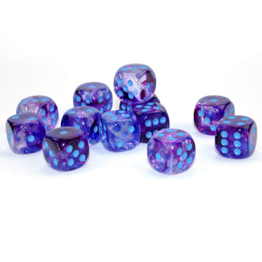 CHX27757 Nocturnal Nebula Luminary Dice Blue Pips D6 16mm (5/8in) Pack of 12 (ONLINE ORDER ONLY)