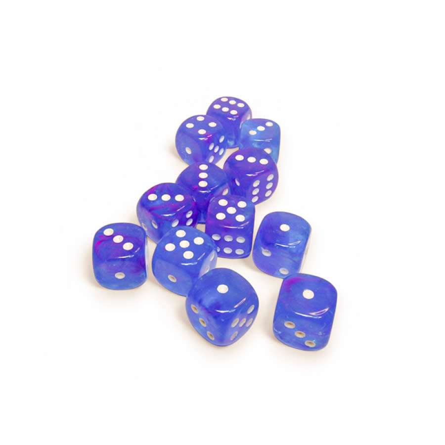 CHX27767 Aura Nebula Dice Luminary with White Pips D6 16mm (5/8in) Pack of 12 (ONLINE ORDER ONLY)
