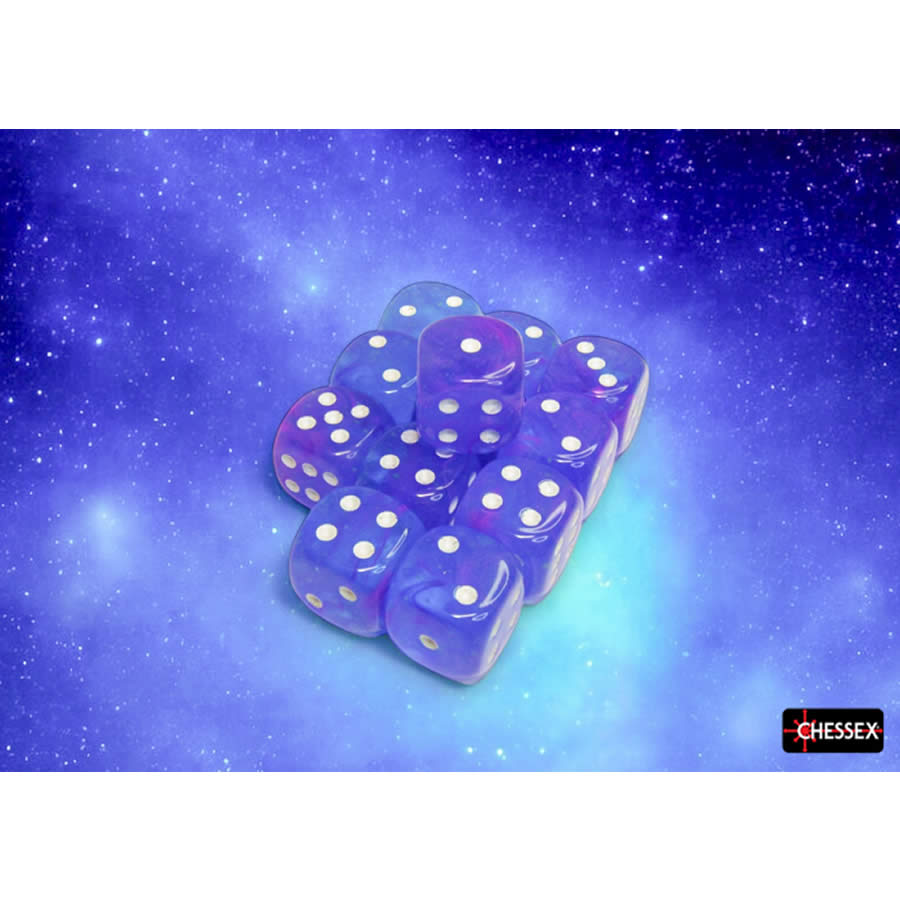 CHX27767 Aura Nebula Dice Luminary with White Pips D6 16mm (5/8in) Pack of 12 (ONLINE ORDER ONLY)
