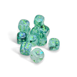CHX27795 Kelp Borealis Dice Luminary with Light Green Pips D6 16mm (5/8in) Pack of 12 (ONLINE ORDER ONLY)