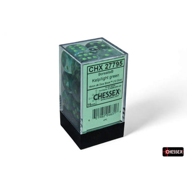 CHX27795 Kelp Borealis Dice Luminary with Light Green Pips D6 16mm (5/8in) Pack of 12 (ONLINE ORDER ONLY)