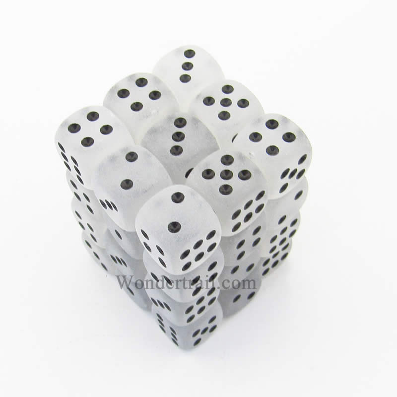 CHX27801 Clear Frosted Dice with Black Pips D6 12mm (1/2in) Pack of 36 (ONLINE ORDER ONLY)