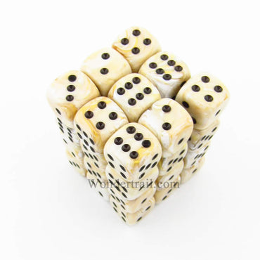 CHX27802 Ivory Marbleized Dice with Black Pips D6 12mm (1/2in) Pack of 36 (ONLINE ORDER ONLY)