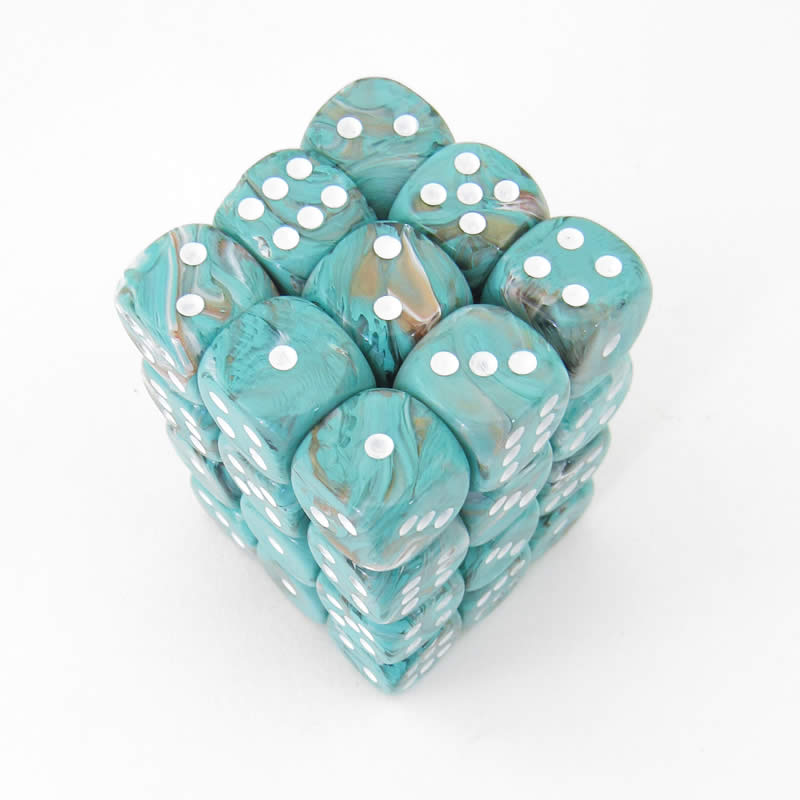 CHX27803 Oxi-copper Marbleized Dice White Pips D6 12mm Pack of 36 (ONLINE ORDER ONLY)