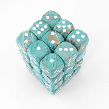 CHX27803 Oxi-copper Marbleized Dice White Pips D6 12mm Pack of 36 (ONLINE ORDER ONLY)