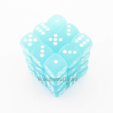 CHX27805 Teal Frosted Dice with White Pips D6 12mm (1/2in) Pack of 36 (ONLINE ORDER ONLY)