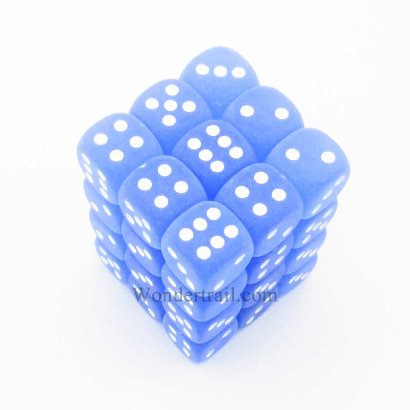 CHX27806 Blue Frosted Dice with White Pips D6 12mm (1/2in) Pack of 36 (ONLINE ORDER ONLY)