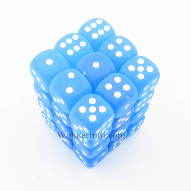 CHX27816 Caribbean Blue Frosted Dice White Pips D6 12mm Pack of 36 (ONLINE ORDER ONLY)