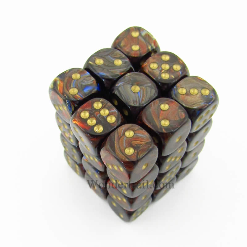 CHX27819 Blue Blood Scarab Dice Gold Pips D6 12mm (1/2in) Pack of 36 (ONLINE ORDER ONLY)