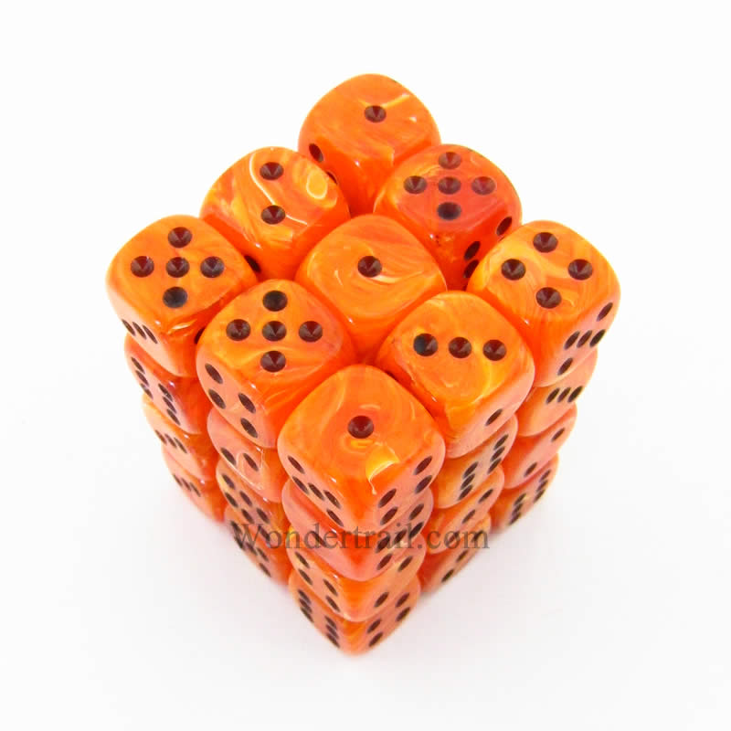 CHX27833 Orange Vortex Dice with Black Pips D6 12mm (1/2in) Pack of 36 (ONLINE ORDER ONLY)