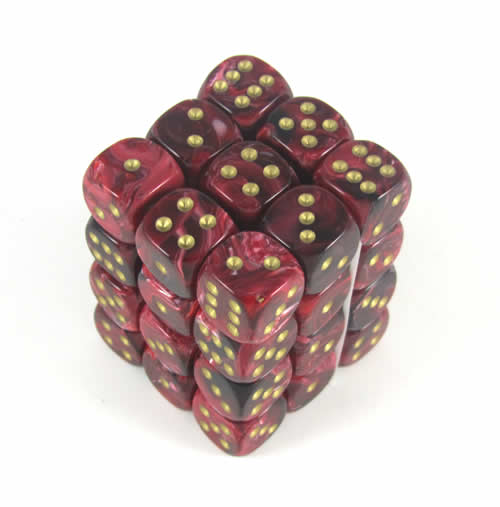 CHX27834 Burgandy Vortex Dice with Gold Pips D6 12mm (1/2in) Pack of 36 (ONLINE ORDER ONLY)
