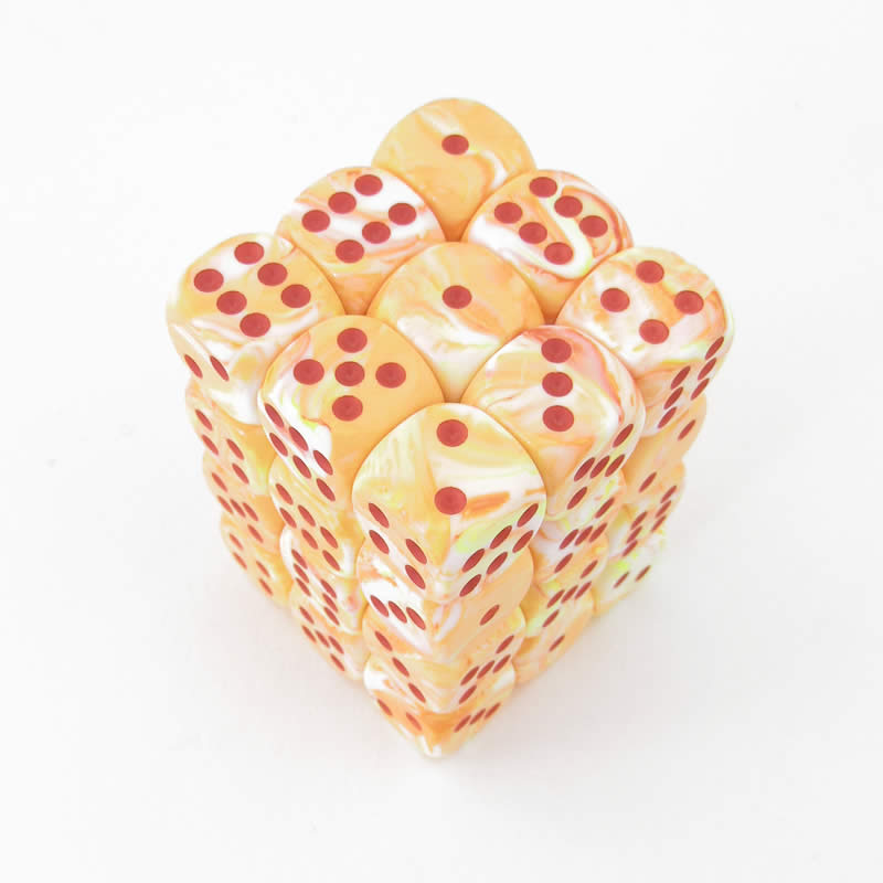 CHX27853 Sunburst Festive Dice with Red Pips D6 12mm (1/2in) Pack of 36 (ONLINE ORDER ONLY)
