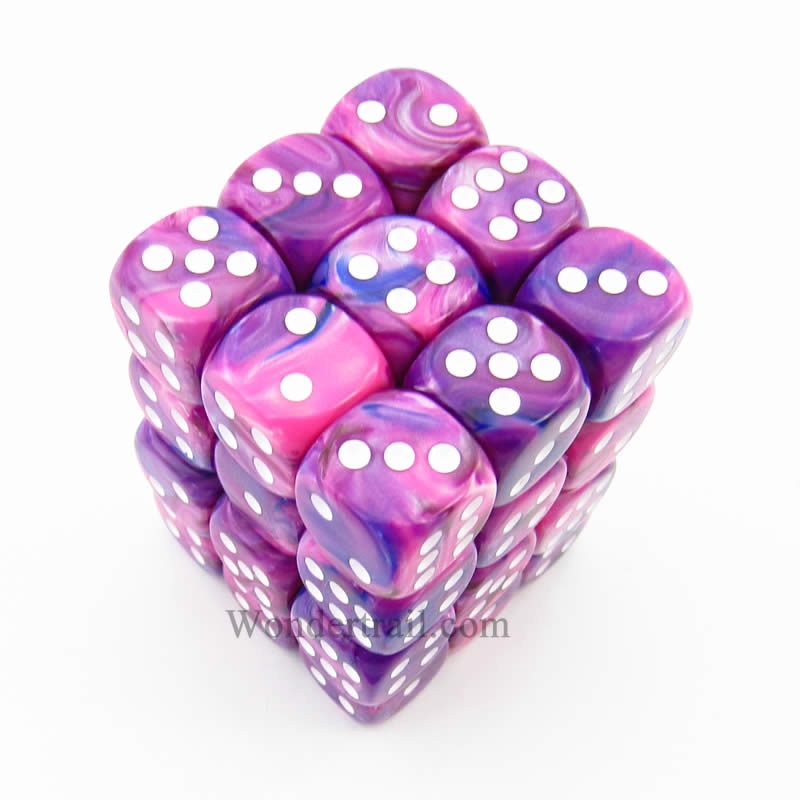 CHX27857 Violet Festive Dice with White Pips D6 12mm (1/2in) Pack of 36 (ONLINE ORDER ONLY)