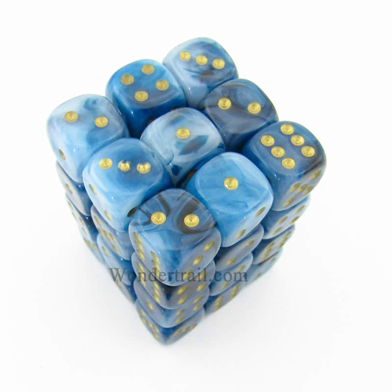 CHX27889 Teal Phantom Dice with Gold Pips D6 12mm (1/2in) Pack of 36 (ONLINE ORDER ONLY)