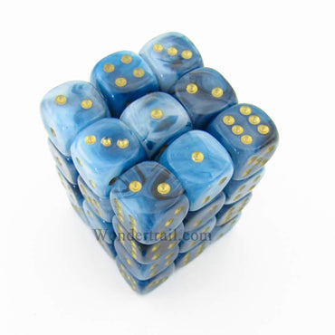 CHX27889 Teal Phantom Dice with Gold Pips D6 12mm (1/2in) Pack of 36 (ONLINE ORDER ONLY)