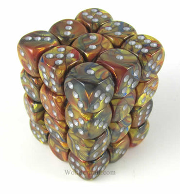 CHX27893 Gold Lustrous Dice with Silver Pips D6 12mm (1/2in) Pack of 36 (ONLINE ORDER ONLY)