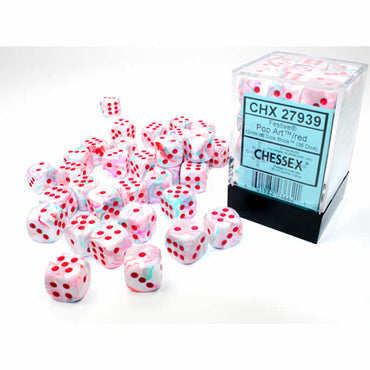 CHX27939 Pop Art Festive Dice with Red Pips D6 12mm (1/2in) Pack of 36 Chessex (ONLINE ORDER ONLY)