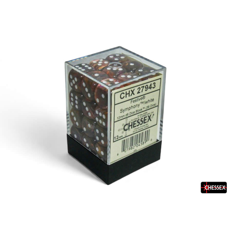 CHX27943 Symphony Festive Dice with White Pips D6 12mm (1/2in) Pack of 36 Dice (ONLINE ORDER ONLY)