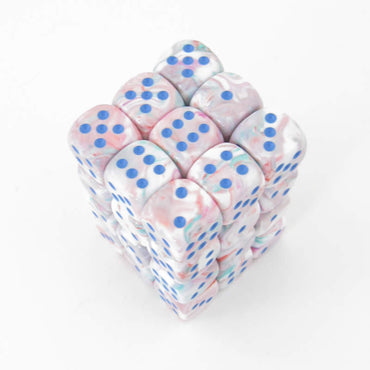 CHX27944 Pop Art Festive Dice with Blue Pips D6 12mm (1/2in) Pack of 36 (ONLINE ORDER ONLY)