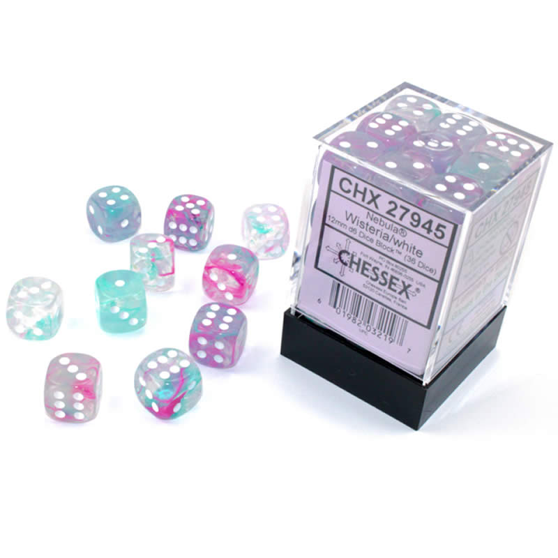 CHX27945 Wisteria Nebula Luminary Dice White Pips D6 12mm (1/2in) Pack of 36 (ONLINE ORDER ONLY)