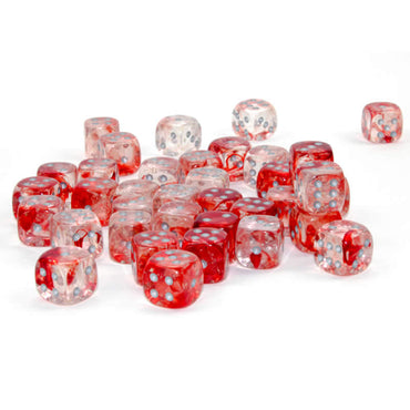 CHX27954 Red Nebula Luminary Dice Silver Pips D6 12mm (1/2in) Pack of 36 (ONLINE ORDER ONLY)