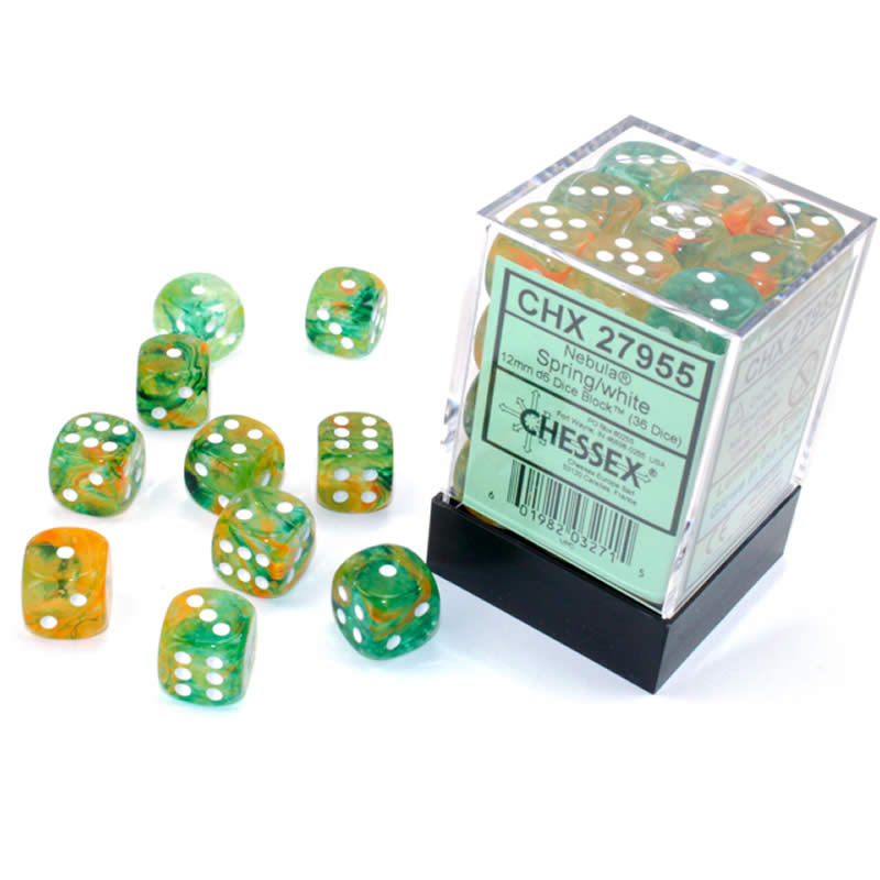 CHX27955 Spring Nebula Luminary Dice White Pips D6 12mm (1/2in) Pack of 36 (ONLINE ORDER ONLY)