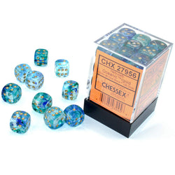 CHX27956 Oceanic Nebula Luminary Dice Gold Pips D6 12mm (1/2in) Pack of 36 (ONLINE ORDER ONLY)