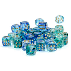 CHX27956 Oceanic Nebula Luminary Dice Gold Pips D6 12mm (1/2in) Pack of 36 (ONLINE ORDER ONLY)